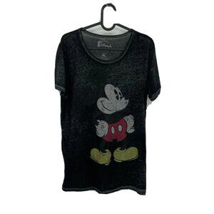 Disney Womens Mickey Mouse Burnout Sheer T-Shirt Size XL Black Short Sleeve Top